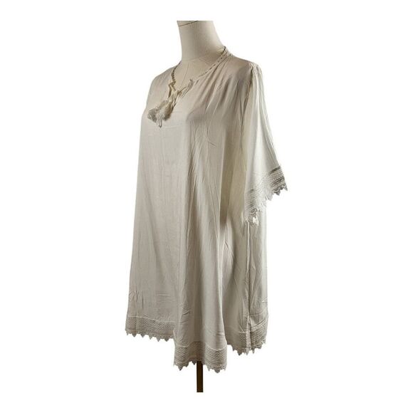 New CUPSHE Small White Swimsuit Tie Cover-up V-Neck Short Sleeve Lace Scalloped - Picture 3 of 14